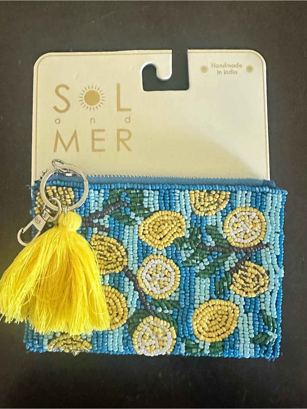 NWT Sol & Mer Beaded Lemon Coin Purse with Yellow Tassel